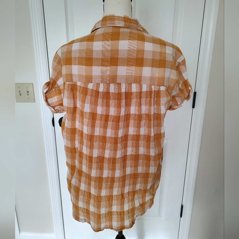 Sundance Lorna Camp Shirt Crinkle Fabric White Roll Sleeve Ruched … - Picture 11 of 11